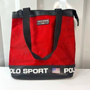 Ralph Lauren Red Polo Sport Messenger Beach Travel Tote Bag 90s Red Vintage
